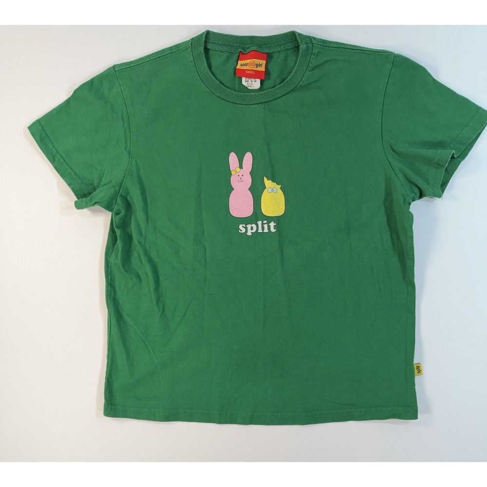 Split Girl Graphic T Shirt Womens Small Green Made USA